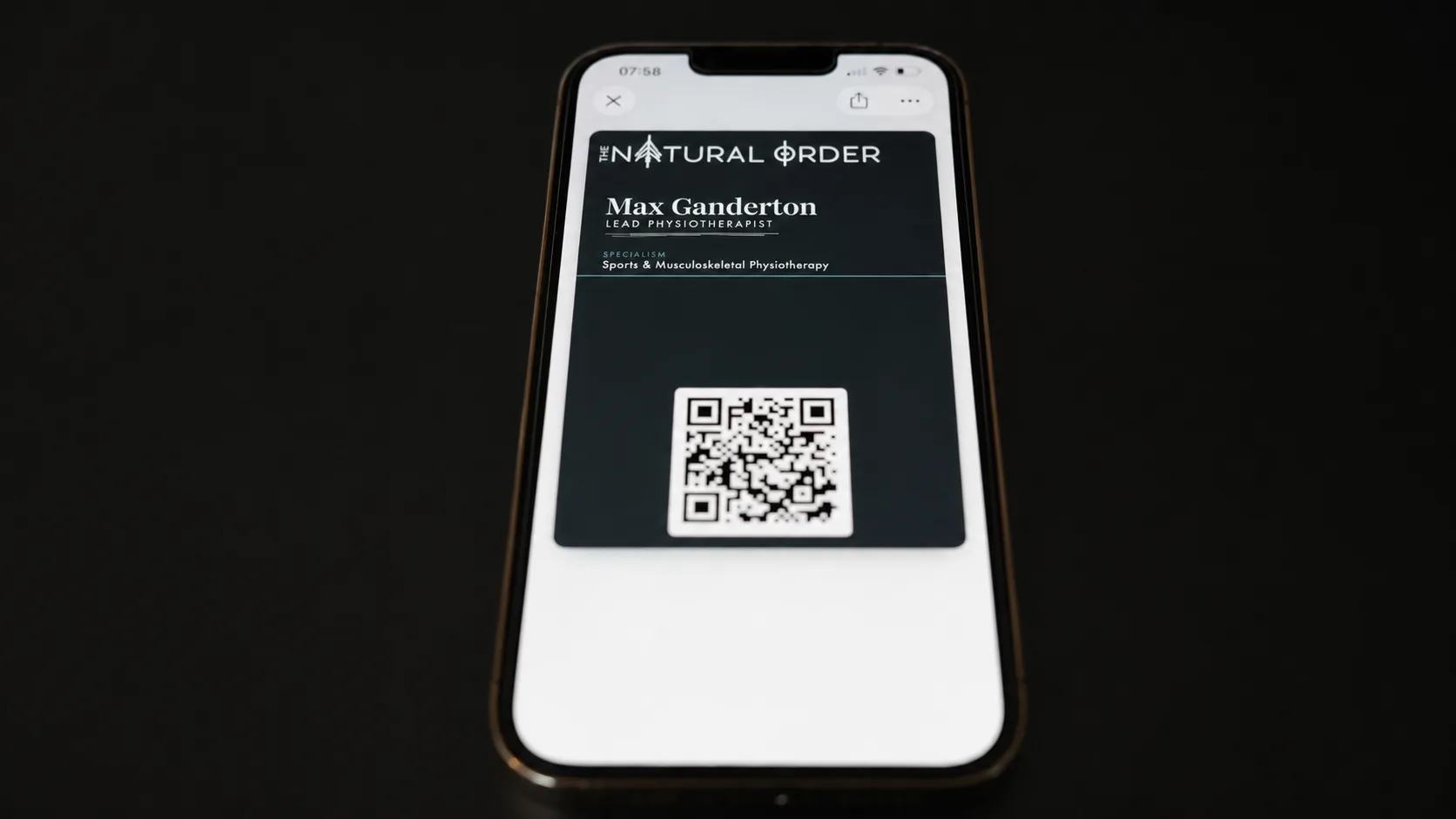 The Natural Order Apple Wallet business card with scannable QR code