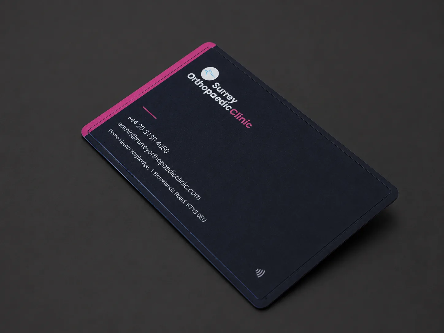 Surrey Orthopaedic Clinic NFC card reverse with contact details